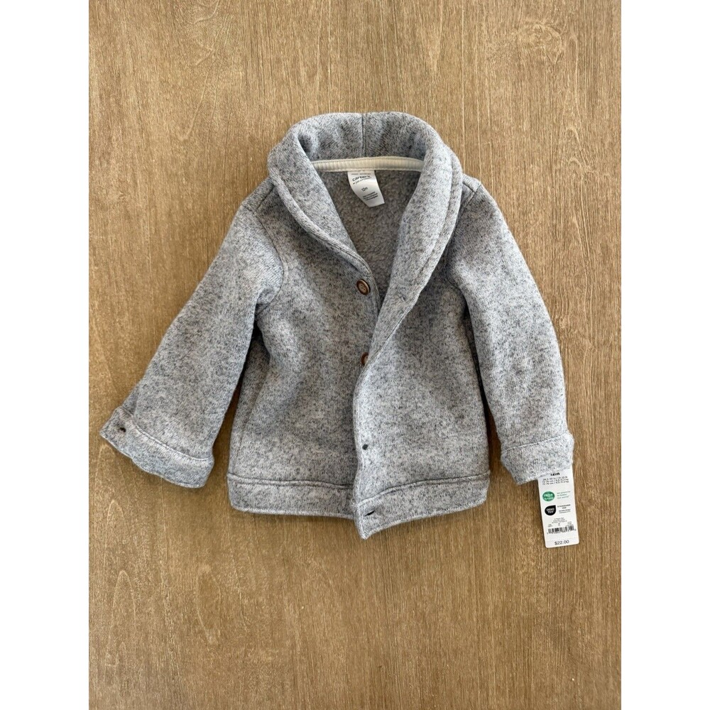 Carter’s Just One You Baby Boy Gray Sherpa Lined Cardigan Jacket 12M NWT